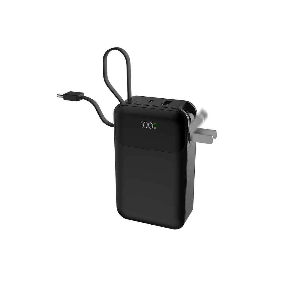 BNY 10000mAh Power Bank with Portable AC Charger & Built-in Cable